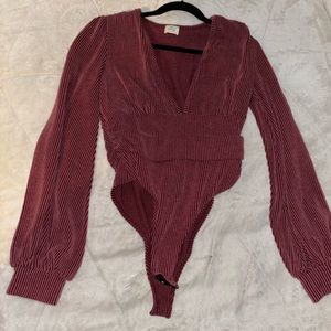 maroon low cut bodysuit